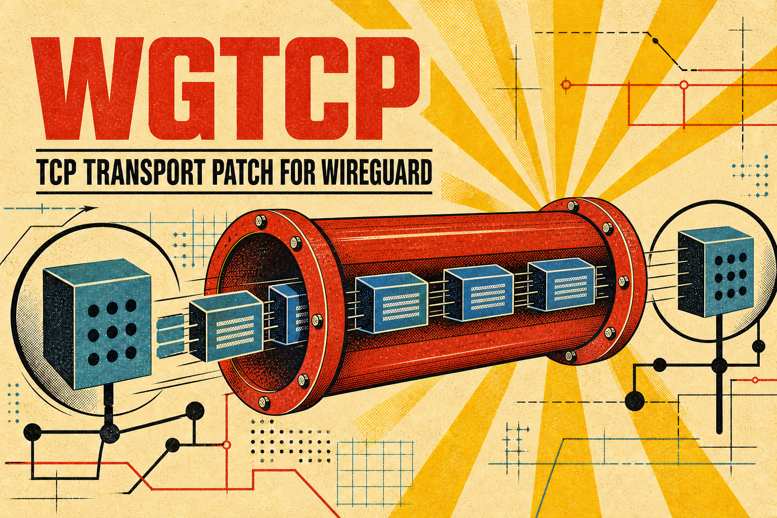 TCP packets travelling through a red industrial pipe